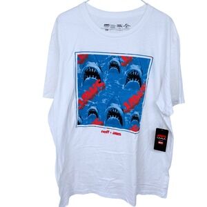NEW Neff x Jaws Graphic T Shirt Men's XXL White Sharks Universal Cotton